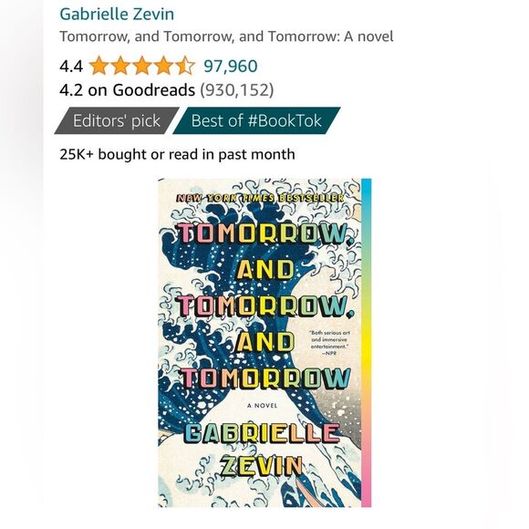 Tomorrow, And Tomorrow, And Tomorrow A Novel by Gabrielle Zevin Hardback Book - Picture 6 of 8